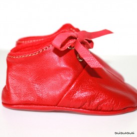 12 - 18 Months Slippers / Baby Shoes Lamb Leather RED