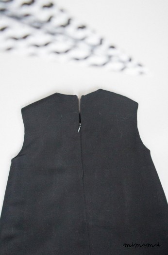 Black woolen zebra jabot dress