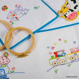 Baby linen sheet pillowcase hand embroidered carousel cradle stroller nursery christening gift