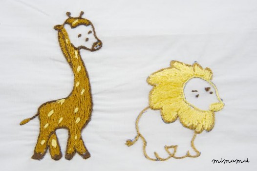 baby linen sheet pillowcase,hand embroidered, sweet safari