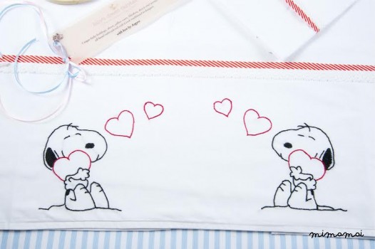 baby linen sheet pillowcase,hand embroidered, lovely snoopy,