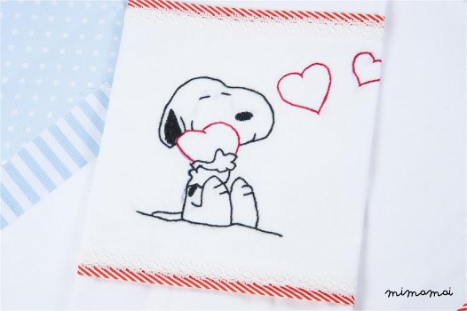 baby linen sheet pillowcase,hand embroidered, lovely snoopy,