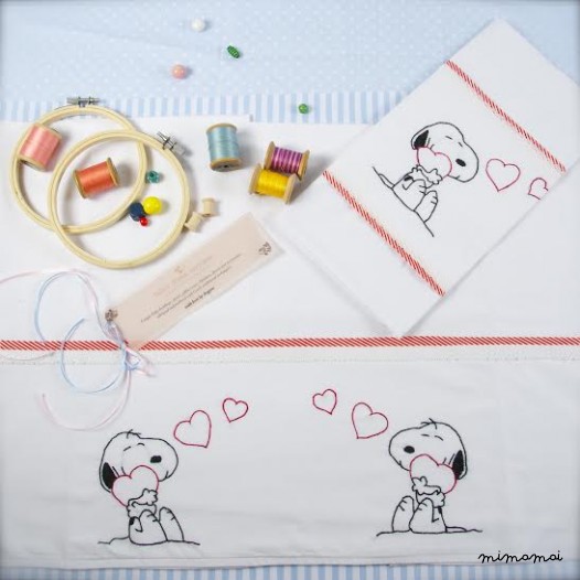 baby linen sheet pillowcase,hand embroidered, lovely snoopy,
