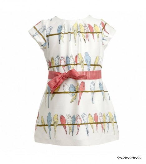 Girls Georgina Dress in White Budgies