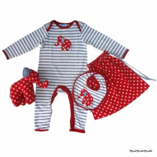 Eli babygrow, bib & soft toy gift set