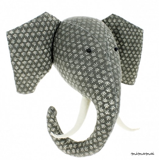 Grey Print felt elephant head