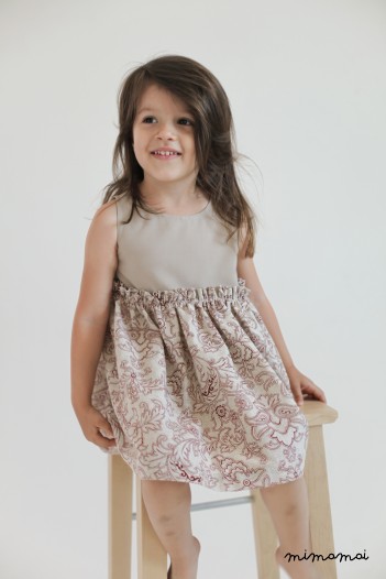 Beige linen dress with floral pattern