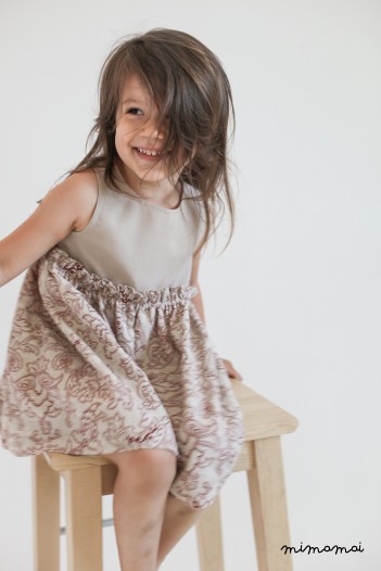 Beige linen dress with floral pattern