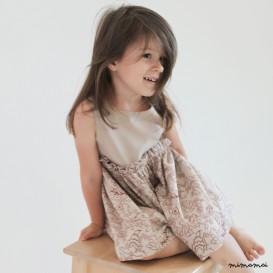 Beige linen dress with floral pattern