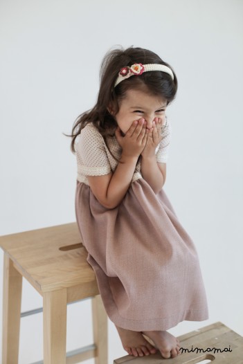 Pink and ivory polka dot woollen dress for girls