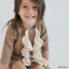 Warm beige girl dress with chiffon ruffles