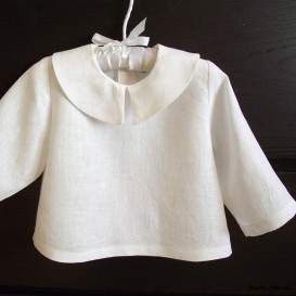 Natural linen collar shirt two buttons back
