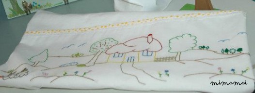 baby linen sheet pillowcase hand embroidered cradle stroller walk in the countryside nursery