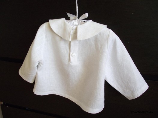 Natural linen collar shirt two buttons back