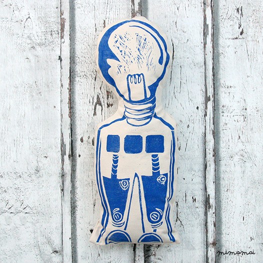Robot Cushion  Blue Bulb