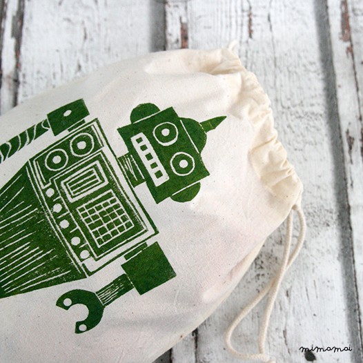 Pouch - Child Snack Bag - Green Robot
