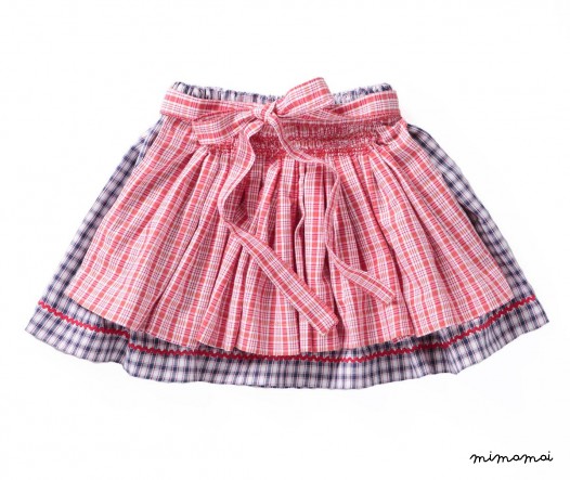 Nia skirt, red, white and blue costume fabric, with red and white apron