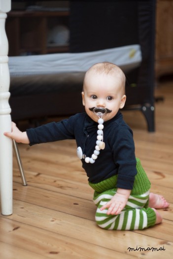 Baby Pants Trousers Milk white Green striped
