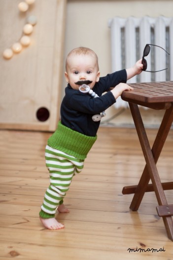 Baby Pants Trousers Milk white Green striped