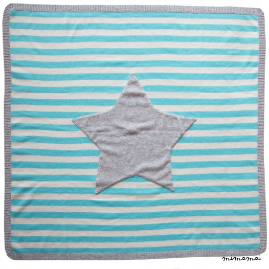 Striped Cashmere Blanket with Star - Turquoise