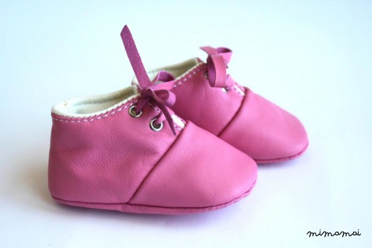 0-3 Months Slippers / Baby Shoes Lamb Leather pink
