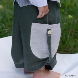 Linen sea green pants with huge light grey pockets