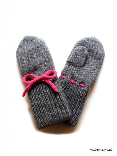 3 piece set - virgin wool double knitted pom-pom hat, double knitted mittens and scarf with fringe