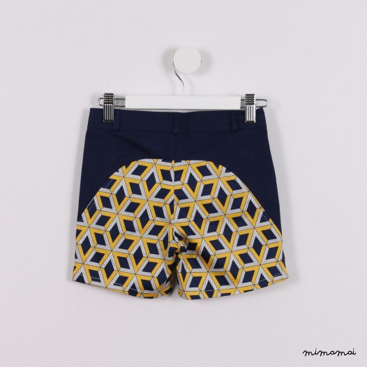 Contrast Yoke Shorts navy and yellow print