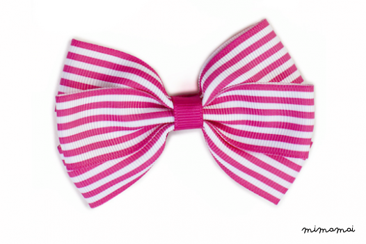 Stripe Bow - Hot Pink & White