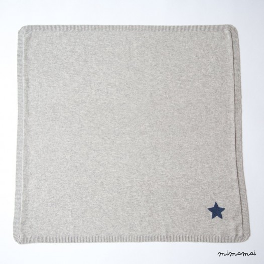 Cashmere Baby Blanket with Star - Light Grey M&eacute;lange