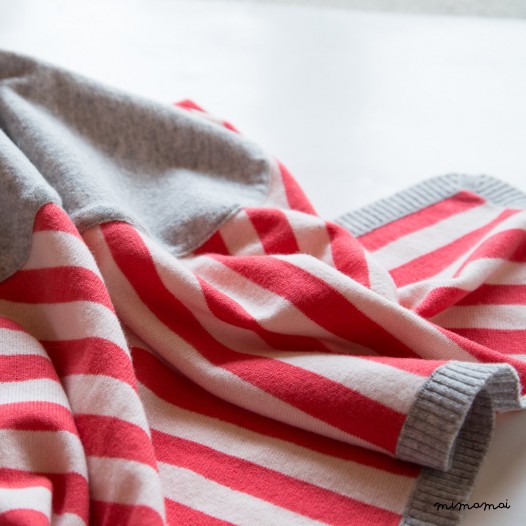 Striped Cashmere Blanket with Heart - Fuchsia