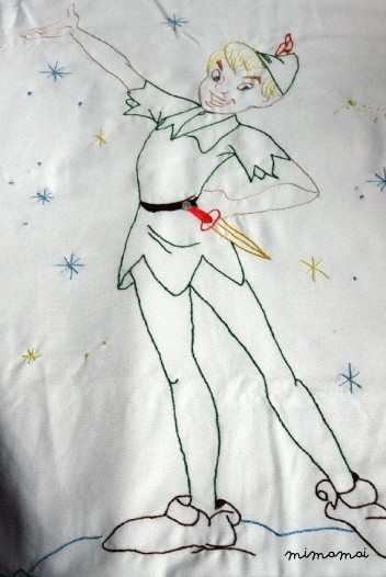 Peter Pan hand embroidered baby boy's blanket, white color, nursery christening gift