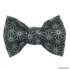 Child dark-green with beige stars bow tie, cotton