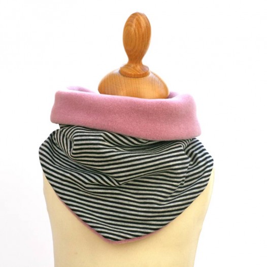 Snood-enfant-bebe-rose-fonce-raye-noir-gris-1