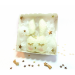 Hochet "Gis&egrave;le la lapine trop belle", coton cr&egrave;me pois dor&eacute;