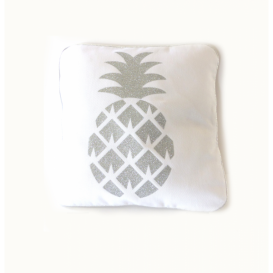 Coussin en coton blanc ananas argent&eacute; d&eacute;houssable