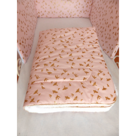 Couverture Birdy rose et or teddydou blanc