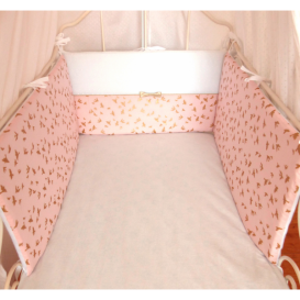 Tour de lit "Birdy" Rose et plumetis blanc d&eacute;houssable