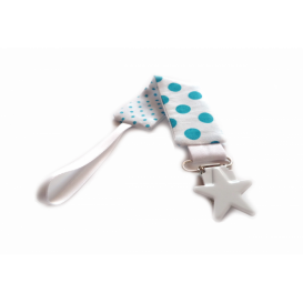 Attache t&eacute;tine turquoise &agrave; pois