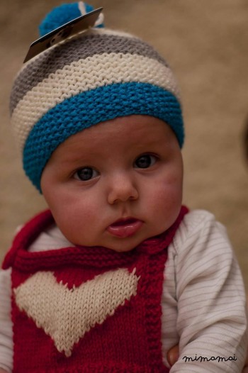 Baby hat, Stripey baby hat, knitted hat, striped hat, bobble pompom hat in Bright Teal