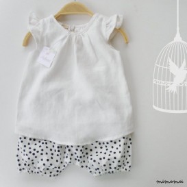 Linen Blouse and Bloomers Set, Polka dots