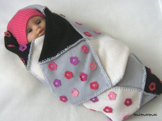 Maglia coperta Patchwork Baby, rosa grigio nero. 100% lana.
