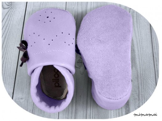 A mano morbida pelle suola scarpa pantofole - viola, viola-bambino con arco