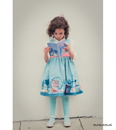 Martha Dress London Print in Sea blue (turquoise)