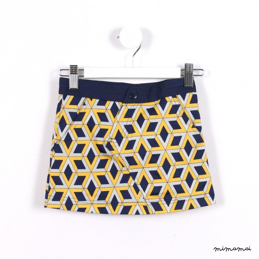 Slanted-zip Skirt navy and yellow