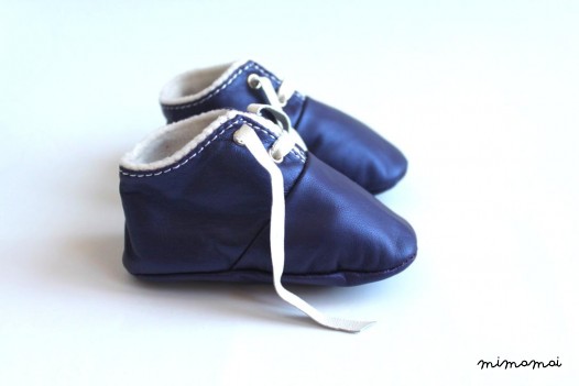 6-12 Months Slippers / Baby Shoes Lamb Leather Blue white