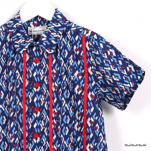 Short-sleeved Piped Shirt blue graphic print