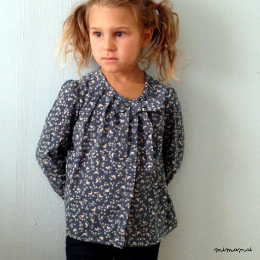 Girls Blouse,Girl's printed green and beige blouse with birds