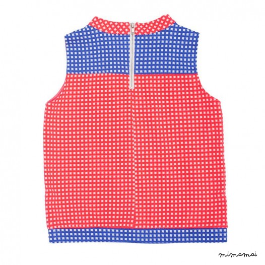 High Collar Top blue and pink