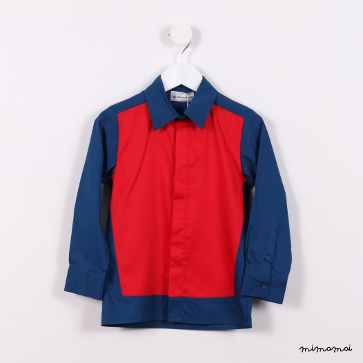 Long-sleeved Colour block Shirt blue and red
